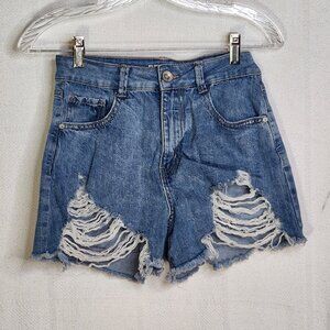 Rewash Brand Distressed Cotton Poly Rayon Span Super High Rise Shorts Size 1/25